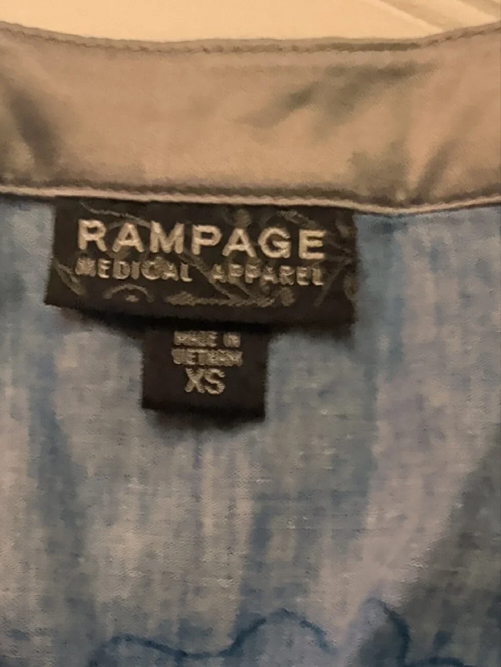 Rampage Blue Printed Scrub Top with Gray Trim and Gray Straight-Leg Pants